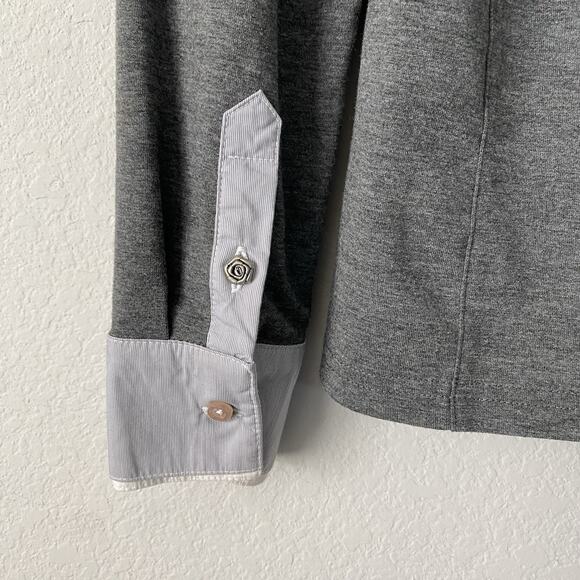 Fior Da Liso Lara Gray Fitted Jersey Knit Button Up Small Color Block Cuffs - Picture 4 of 8